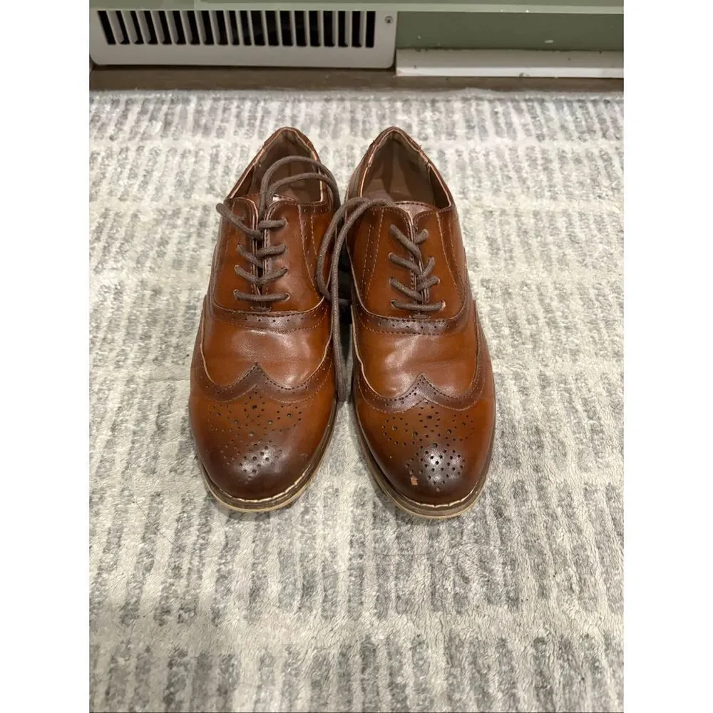 Stacy Adams Youth Boys Wingtip Oxford Dress Shoes Leather Lace-Up Brown Size 13